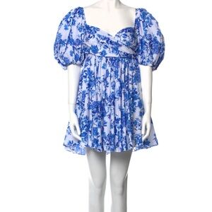 Floral Blue and White Minidress by Caroline Constas